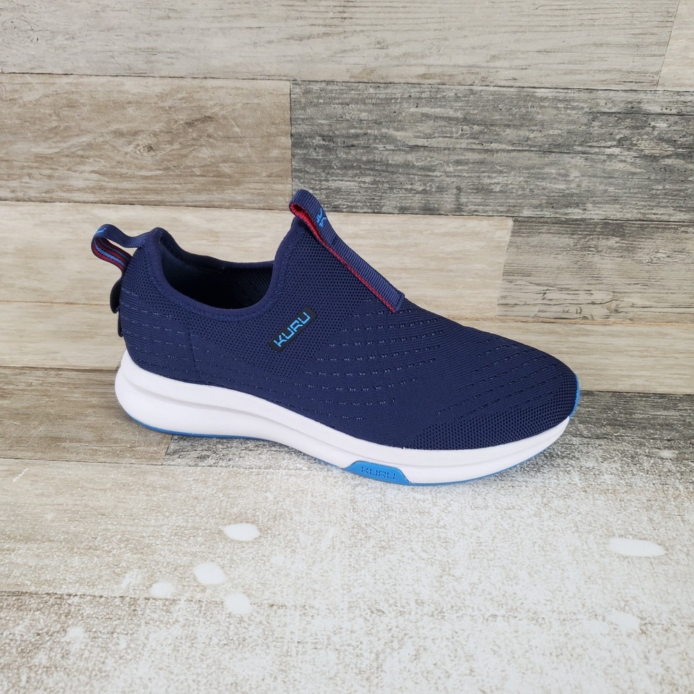 KURU Atom Womens Shoes Sz 8.5 M Running Navy Bright White Mesh Slip On Sneakers